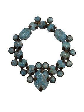 Vintage Large Czech Glass Turquoise Blue 3.5" Pendant Scarf Clip Brooch READ